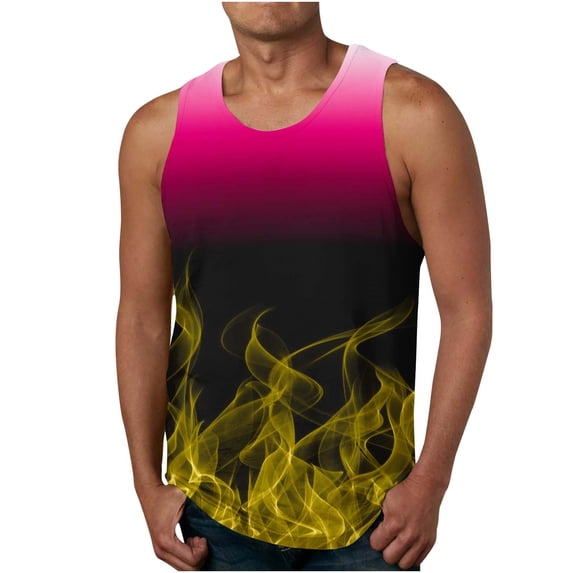 IROINNID Men's Sleeveless Athletic Tank Top, Tag Free & Moisture Wicking, Compression Undershirts for Men Printed Ribbed Stretch Fabric