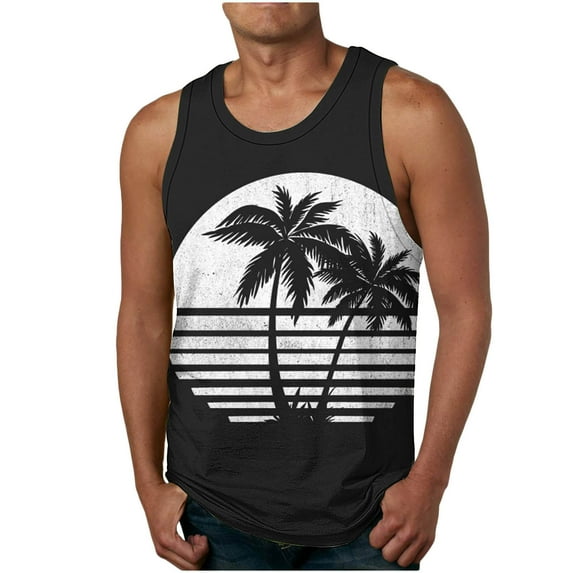 IROINNID Men's Sleeveless Sport Tank A-Shirt, Tag Free & Moisture Wicking, Pullover Casual Printed Ribbed Stretch Fabric