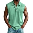 thumbnail image 1 of IROINNID Men's Sleeveless Turndown Collar Shirt Button Placket Wash Summer Casual Solid Color Lightweight Stretch Muscle Tank Top Breathable Activewear, 1 of 6