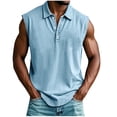 thumbnail image 1 of IROINNID Men's Sleeveless Turndown Collar Shirt Button Placket Wash Summer Casual Solid Color Lightweight Stretch Muscle Tank Top Breathable Activewear, 1 of 6