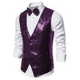 thumbnail image 1 of IROINNID Men's Sleeveless V-Neck Mid-Length Vest Solid Color Loose Autumn And Winter Personality Sequins Vest Jacket, 1 of 3