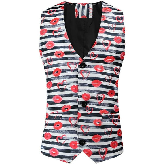 IROINNID Men's Sleeveless V-Neck Short Vest Print Casual Autumn And Winter Valentine's Day Suit Vest