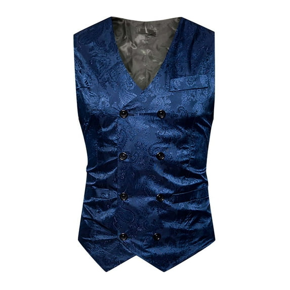 IROINNID Men's Sleeveless V-Neck Short Vest Print Comfy Everyday Party Double Breasted Blazer Jacket