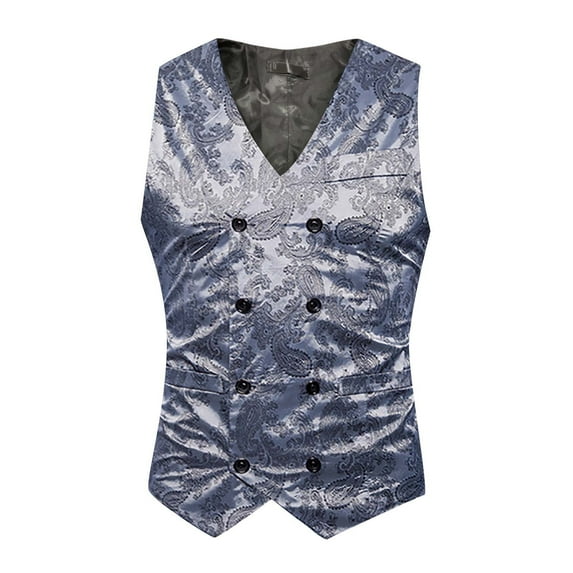 IROINNID Men's Sleeveless V-Neck Short Vest Print Comfy Everyday Party Double Breasted Blazer Jacket