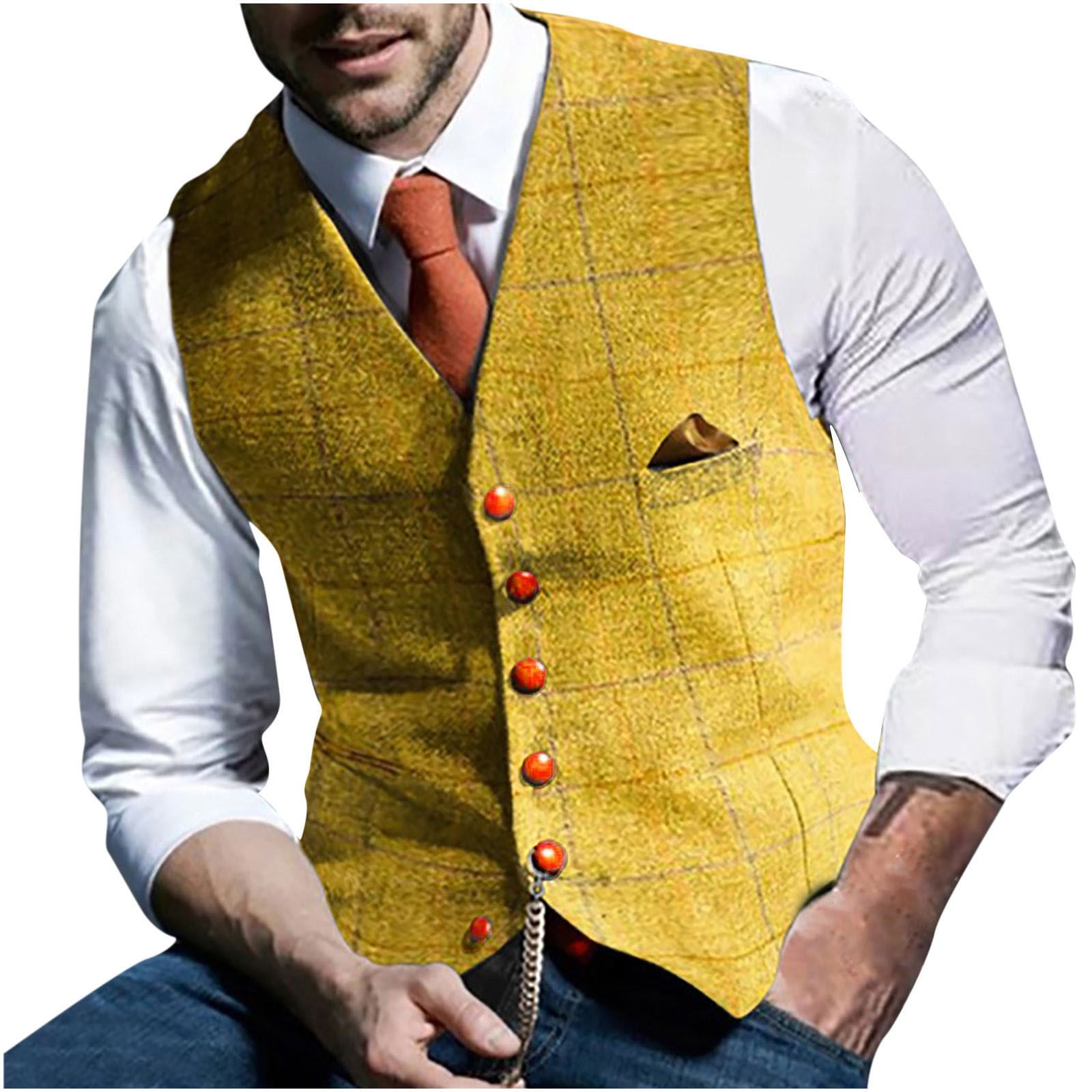 IROINNID Men's Sleeveless V-Neck Short Vest Solid Color Loose