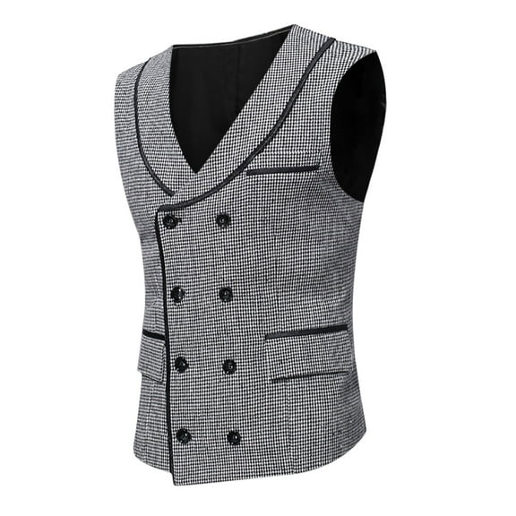 IROINNID Men's Sleeveless V-Neck Short Vest Stripes Casual Four Seasons Fit Elegant Suit Vest