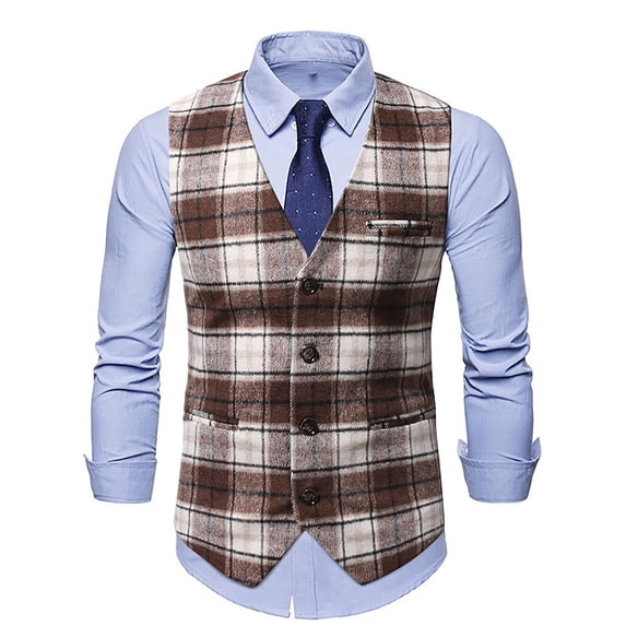 IROINNID Men's Sleeveless V-Neck Short Vest Stripes Loose Versatile Formal Vest