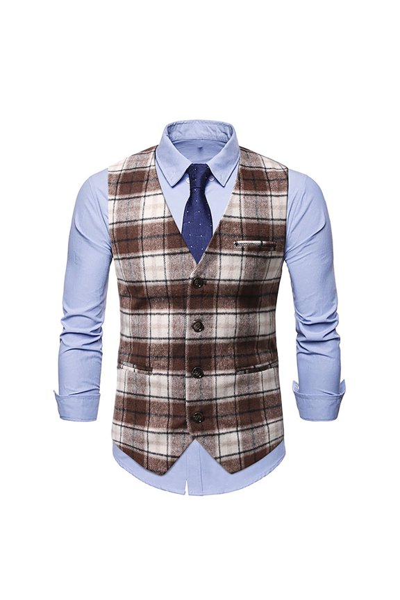 Men's Sleeveless V-Neck Short Vest Stripes Loose Versatile Formal Vest