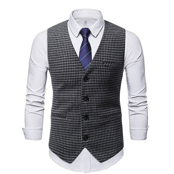 IROINNID Men's Sleeveless V-Neck Short Vest Stripes Waistcoat Comfy Four Seasons Fit Suit Vest