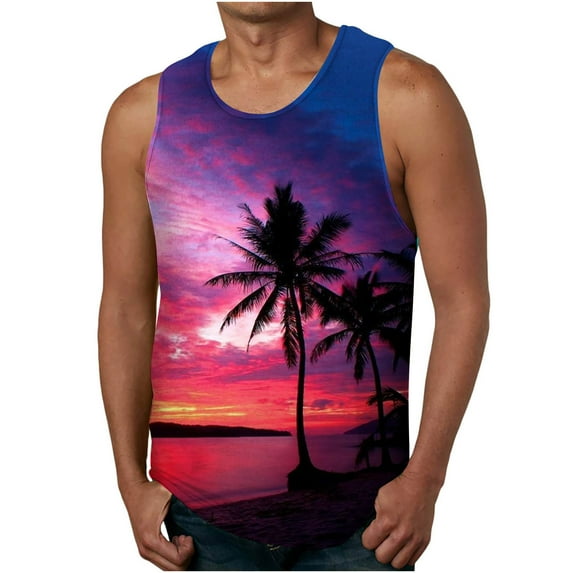 IROINNID Men's Sleeveless Workout Gym Tank Top, Tag Free & Moisture Wicking, Compression Shirt Men Pullover Printed Ribbed Stretch Fabric