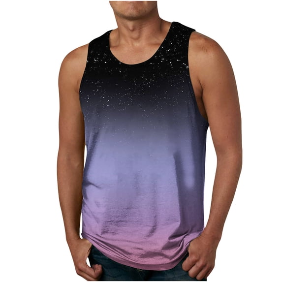 IROINNID Men's Sleeveless Workout Tank Top, Tag Free & Moisture Wicking, Soft Undershirts Quick-Drying Pullover Printed Star Sky Ribbed Stretch Fabric