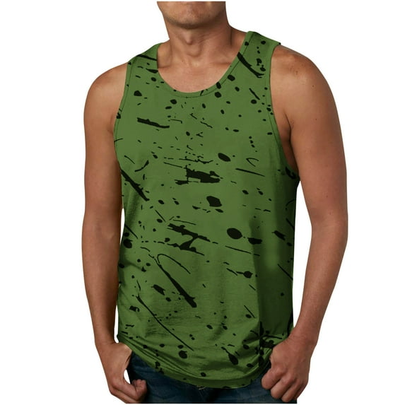 IROINNID Men's Sleeveless Workout Tank Top, Tag Free & Moisture Wicking, Soft Undershirts Quick-Drying Pullover Summer Printed Ribbed Stretch Fabric