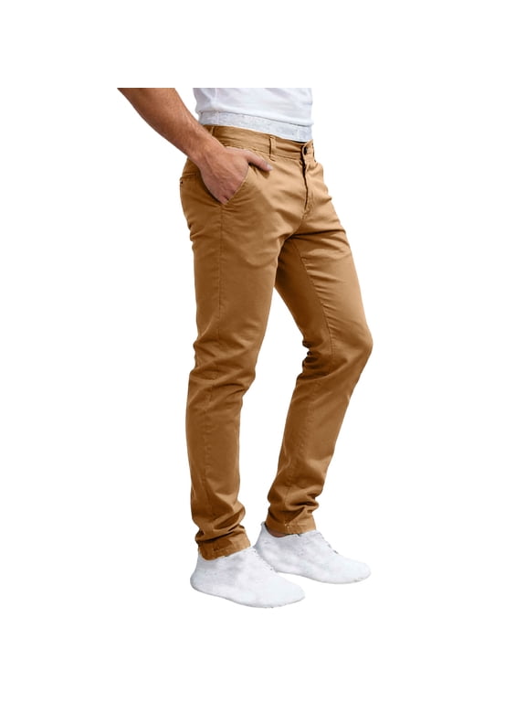 Men's Slim Fit Chino Pants Classic Button Fly Solid Color Formal Casual Daily Wear Straight Leg Trousers