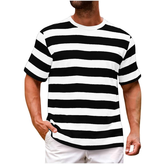 IROINNID Men's Striped Short Sleeve Crewneck T Shirt Casual Color Block Tee Lightweight Breathable Summer Sportswear Gym Workout Activewear Top