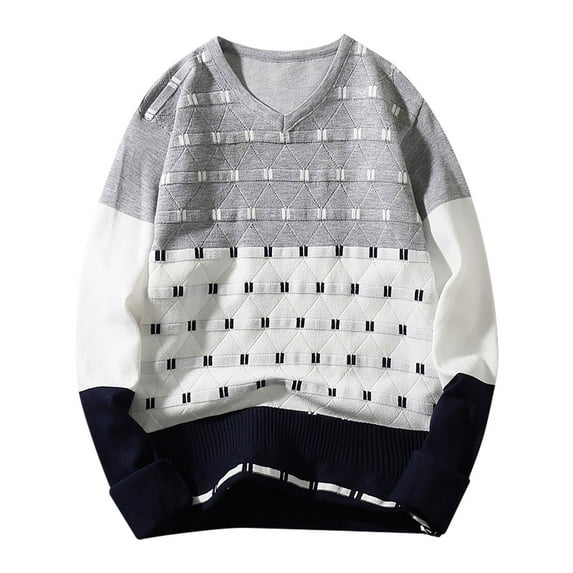 IROINNID Men's Sweater Round Neck Long Sleeve Jumper Mid-Length Color Block Casual Pullover Large Camouflage Contrast Sweater Bottomed Shirt Sweater