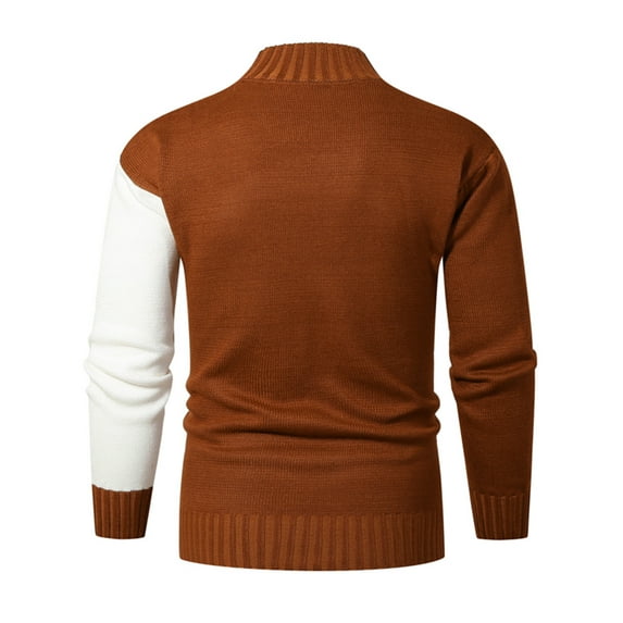 IROINNID Men's Sweater Round Neck Long Sleeve Jumper Mid-Length Color Block Warm Pullover Autumn And Winter Comfortable Trend All-match Stitching Stand Collar Sweater