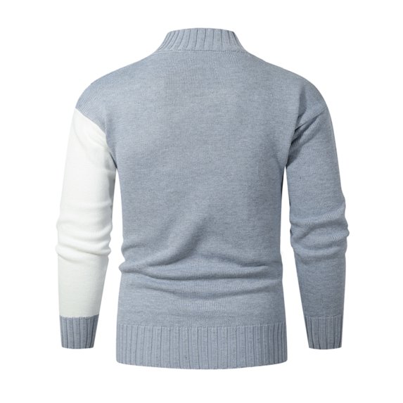 IROINNID Men's Sweater Round Neck Long Sleeve Jumper Mid-Length Color Block Warm Pullover Autumn And Winter Comfortable Trend All-match Stitching Stand Collar Sweater