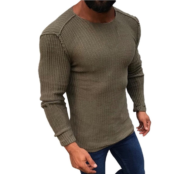 IROINNID Men's Sweater Round Neck Long Sleeve Jumper Mid-Length Solid Color Comfy Pullover Sweaters Tops
