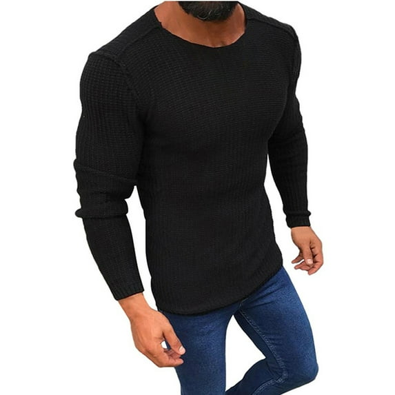 IROINNID Men's Sweater Round Neck Long Sleeve Jumper Mid-Length Solid Color Comfy Pullover Sweaters Tops