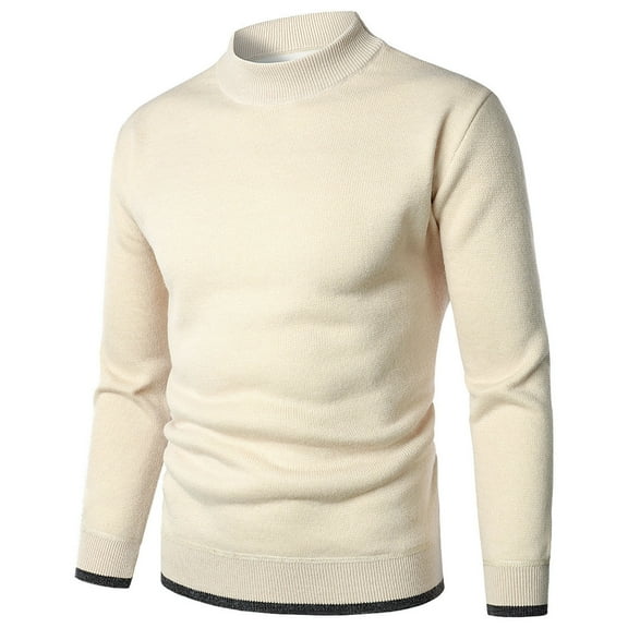 IROINNID Men's Sweater Round Neck Long Sleeve Jumper Mid-Length Solid Color Leisure Pullover Daily Half High Neck Sweater Bottoming Shirt