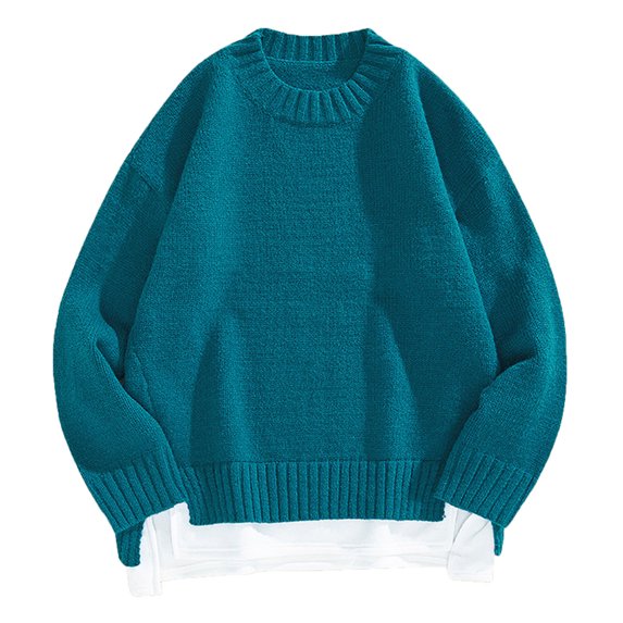 IROINNID Men's Sweater Round Neck Long Sleeve Jumper Mid-Length Solid Color Leisure Pullover Sweater Sports Sweater Bottoming Shirt