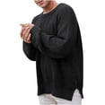 thumbnail image 1 of IROINNID Men's Sweater Round Neck Long Sleeve Jumper Mid-Length Solid Color Loose Pullover Autumn Winter Sweater Top Blouse, 1 of 2