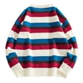 thumbnail image 1 of IROINNID Men's Sweater Round Neck Long Sleeve Jumper Mid-Length Stripes Comfy Pullover Color Matching Neck Sweater Sports Sweater Bottoming Shirt, 1 of 9
