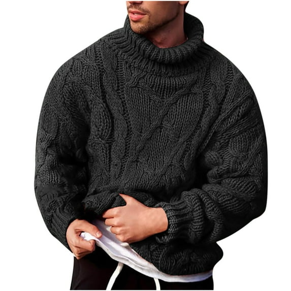 IROINNID Men's Sweater Turtleneck Long Sleeve Jumper Mid-Length Solid Color Leisure Pullover Winter High Neck Outdoor Sweater Top