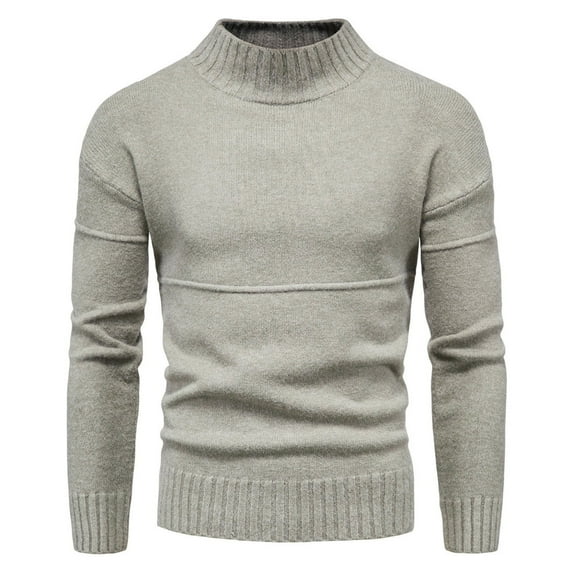 IROINNID Men's Sweater Turtleneck Long Sleeve Jumper Mid-Length Solid Color Loose Pullover Winter Half High Collar Sweater Coat Undershirt