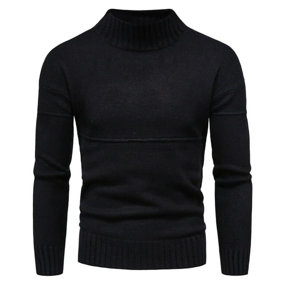 IROINNID Men's Sweater Turtleneck Long Sleeve Jumper Mid-Length Solid Color Loose Pullover Winter Half High Collar Sweater Coat Undershirt