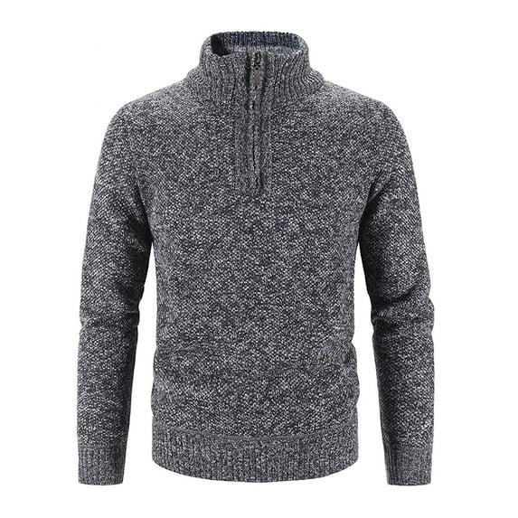 IROINNID Men's Sweater Turtleneck Long Sleeve Quarter Zip Mid-Length Solid Color Warm Pullover Winter Stand Collar Half High Neck Sweater Stand Collar Large Sweater wear High Neck Sweater