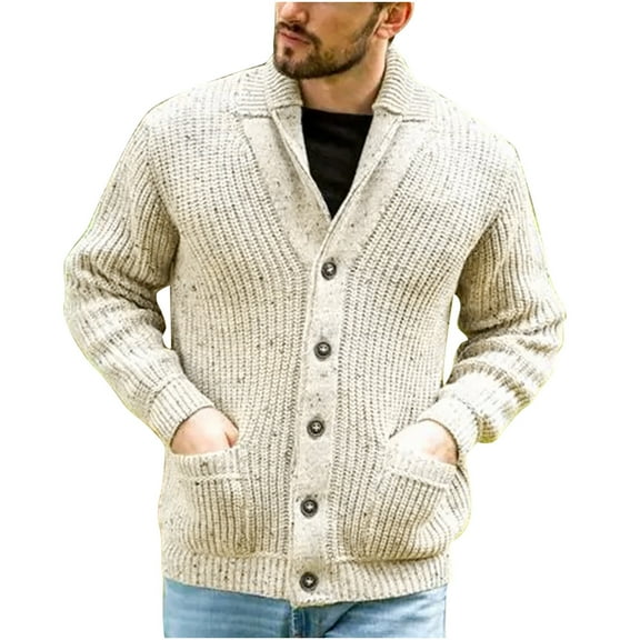 IROINNID Men's Sweater V-Neck Long Sleeve Button Down Mid-Length Solid Color Comfy Cardigan Autumn And Winter Sweater Jacket