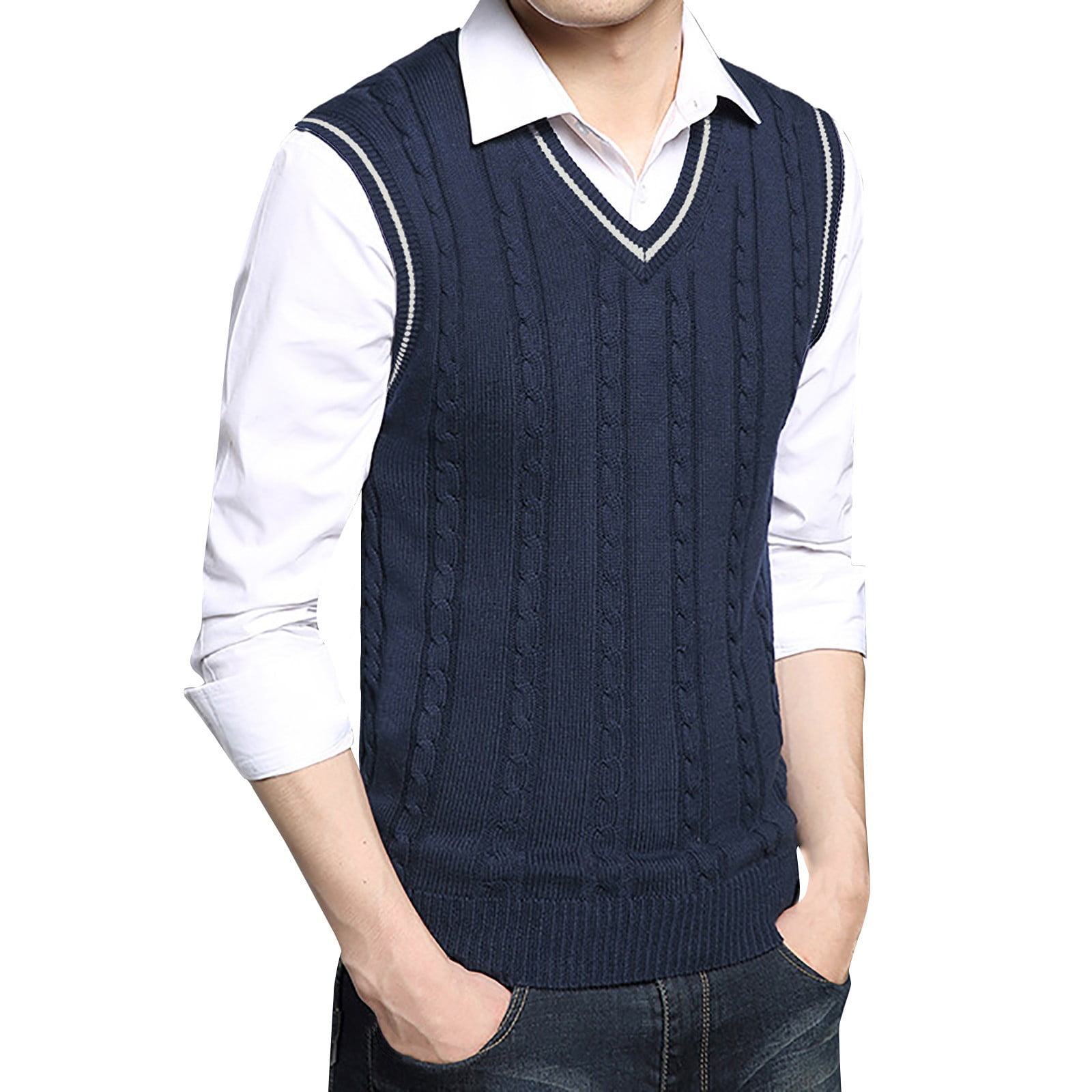IROINNID Men's Sweater VNeck Sleeveless Sweater Vest MidLength Solid