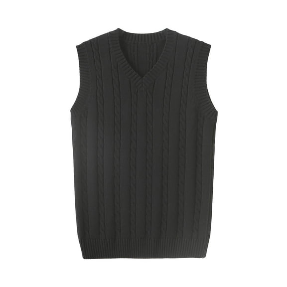 IROINNID Men's Sweater V-Neck Sleeveless Sweater Vest Short Solid Color Leisure Pullover Sweater Vest School Uniform Cotton Vest Tops Blouse