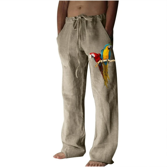 IROINNID Men's Sweatpants Premium No Iron Khaki Classic Fit Expandable Waist Linen Pants (Regular and Big & Tall Sizes)