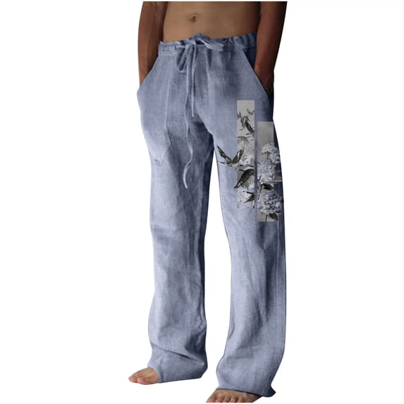 IROINNID Men's Sweatpants Premium No Iron Khaki Classic Fit Expandable Waist Summer Drawstring Printed Linen Pants (Regular and Big & Tall Sizes)