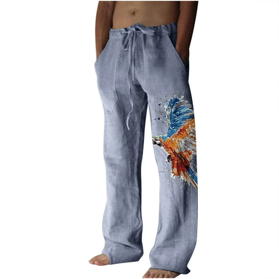 IROINNID Men's Sweatpants Premium No Iron Khaki Classic Fit Expandable Waist Summer Printed Linen Pants (Regular and Big & Tall Sizes)