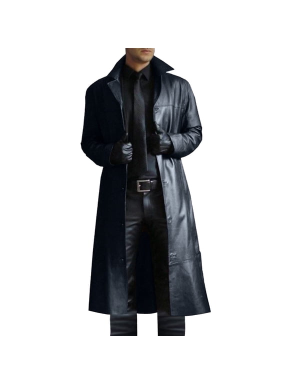 Men's Trench coat Stand Collar Long Sleeve Solid Color Loose Lapel Slim Long Jacket Windbreaker Jacket