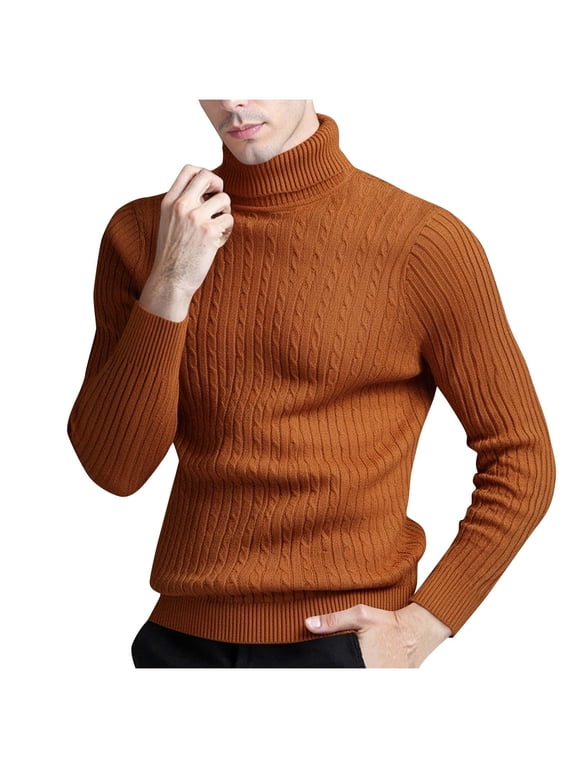 Men's Turtleneck Cable Knit Sweater Slim Fit Long Sleeve Thermal Pullover Top Casual Winter Warm Essential Ribbed Trim Everyday Wardrobe Staple