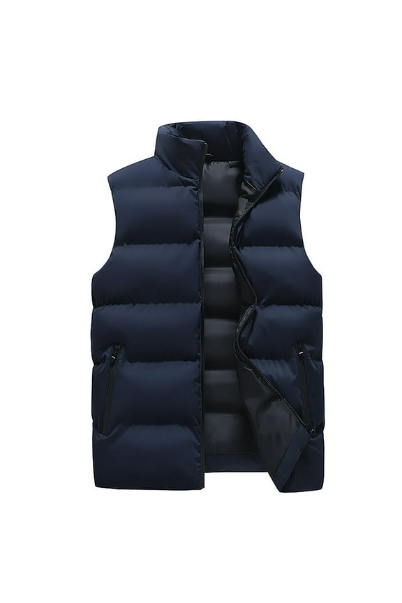 Men's Turtleneck Sleeveless Solid Color Loose Stand Collar Jacket Outerwear Padded Coat