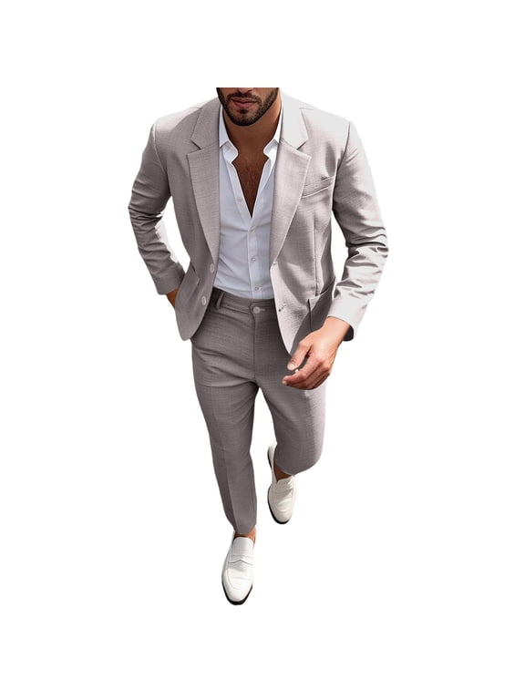Men's Two Piece Slim Fit Suit Set Blazer and Pants with Notch Lapel for Business Weddings Proms and formal Events