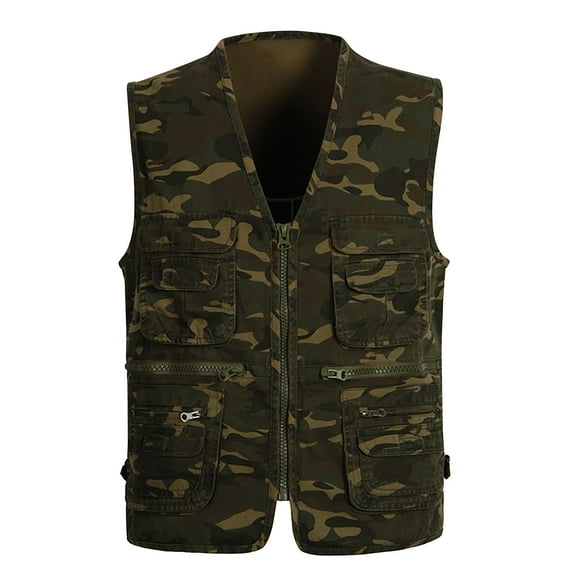 IROINNID Men's V-Neck Sleeveless Camoflage Casual Outdoor Vest Jacket Lightweight Vest With Pockets