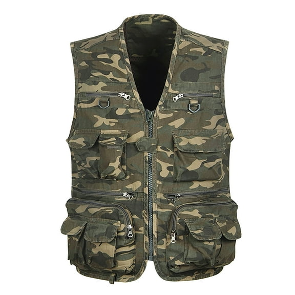 IROINNID Men's V-Neck Sleeveless Camoflage Leisure Outdoor Vest Jacket Lightweight Vest With Pockets