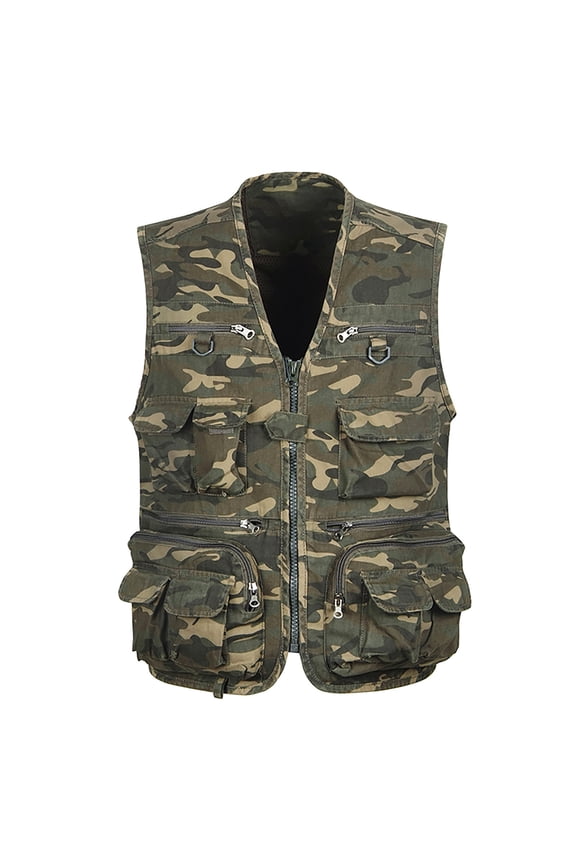 Men's V-Neck Sleeveless Camoflage Leisure Outdoor Vest Jacket Lightweight Vest With Pockets