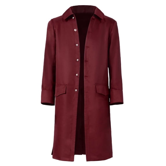 IROINNID Men's Vintage Medieval Style Long Coat Button Down Collared Outerwear with Pockets Classic Fall Winter Casual Everyday Wardrobe Essential for Men