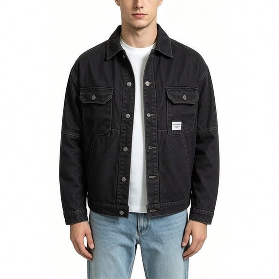 IROINNID Men's Vintage Workwear Denim Jacket Long Sleeve Turndown Collar Snap Button Front with Flap Chest Pockets Casual Trucker Coat for Everyday Style