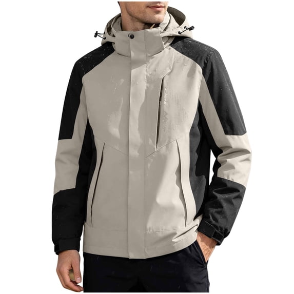 IROINNID Men's Waterproof Hooded Windbreaker Jacket Color Block Lightweight Outdoor Rain Coat with Adjustable Drawstring and Zipper Pockets for Hiking Camping