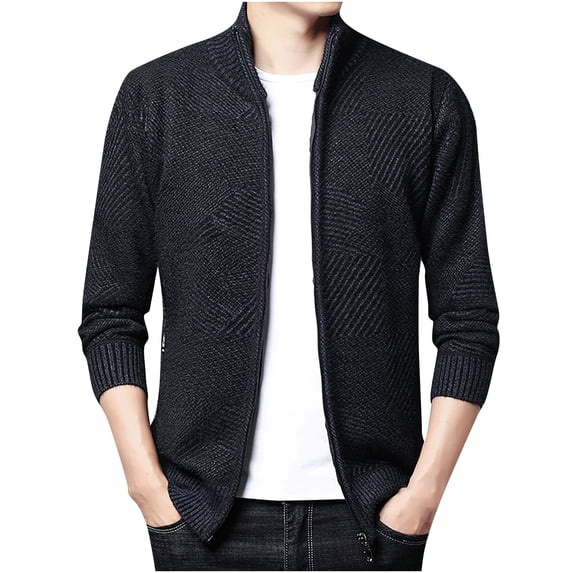 IROINNID Men's Zip Up Long Sleeve Solid Color Casual Autumn And Winter Knitted Jacket