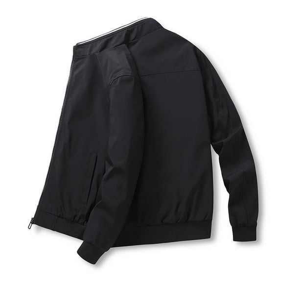 IROINNID Men's Zip Up Long Sleeve Solid Color Casual Stand-up Collar Warm Windproof Pocket Windbreaker Jacket