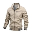 thumbnail image 1 of IROINNID Men's Zip Up Long Sleeve Solid Color Loose Stand-up Collar Warm Windproof Pocket Motorcycle Jacket, 1 of 5